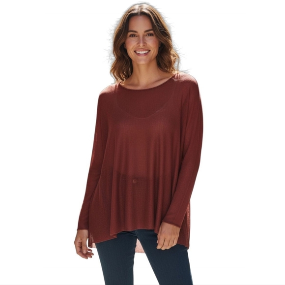 Eileen Fisher Linen Blend Knit Long Sleeve Blouse Red Women's XL - Picture 1 of 6